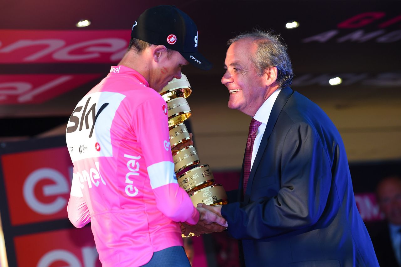 Chris Froome (Team Sky) and Giro d'Italia director Mauro Vegni