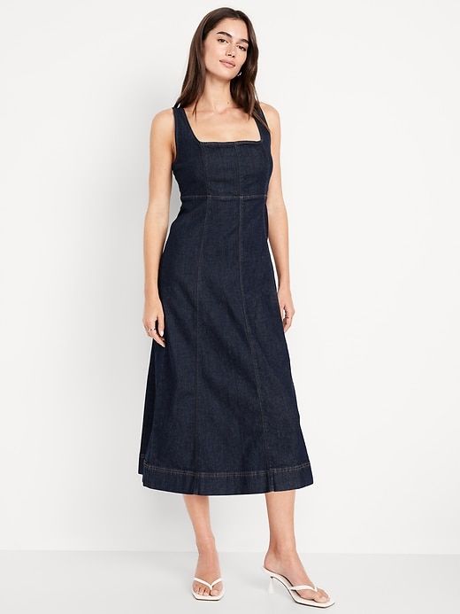 Fit &amp; Flare Sleeveless Denim Midi Dress