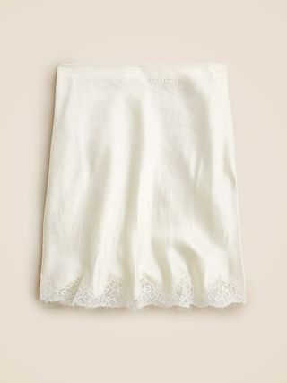 j.crew, Gwen Lace-Trim Slip Skirt in Textured Satin