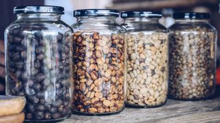 Dried beans in glass jars