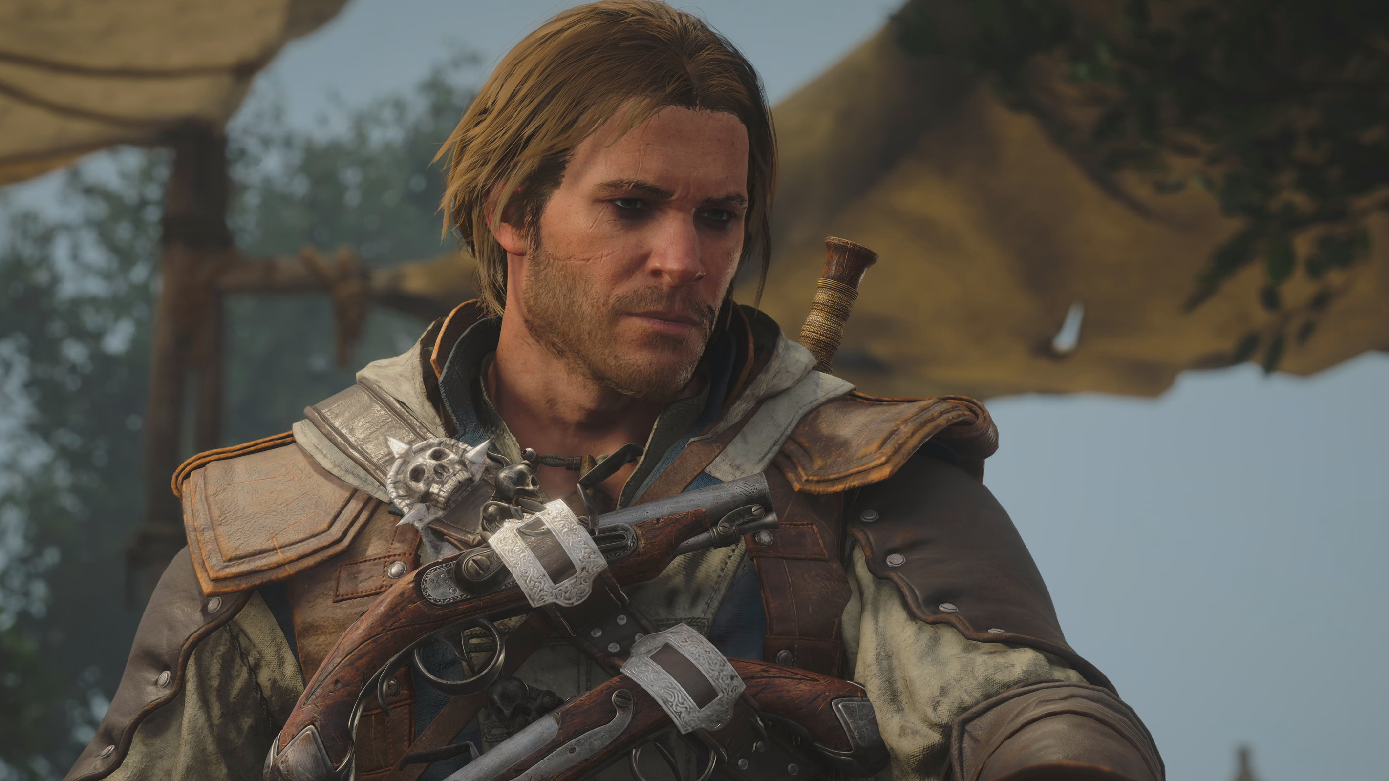 Edward Kenway looking concerned in AC Black Flag Resynced