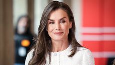 Queen Letizia of Spain wears a boucle jacket as she attends the "El Barco De Vapor" and "Gran Angular" Youth Literature Awards at the Real Casa de Correos on April 24, 2025