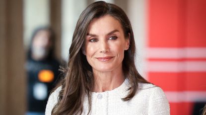Queen Letizia of Spain wears a boucle jacket as she attends the "El Barco De Vapor" and "Gran Angular" Youth Literature Awards at the Real Casa de Correos on April 24, 2025