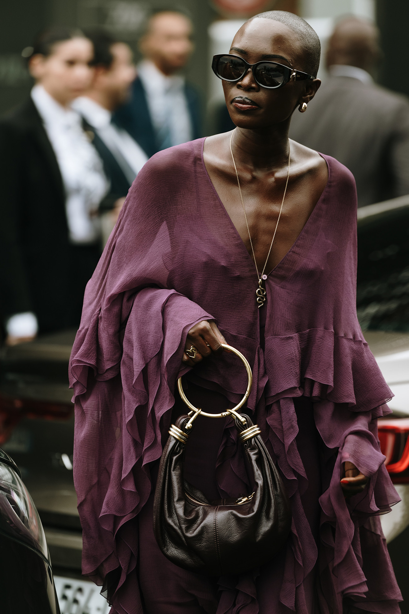 woman wearing a boho dress in Paris