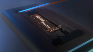 One Netbook&#039;s OneXGPU announcement video, highlighting the M.2 slot.