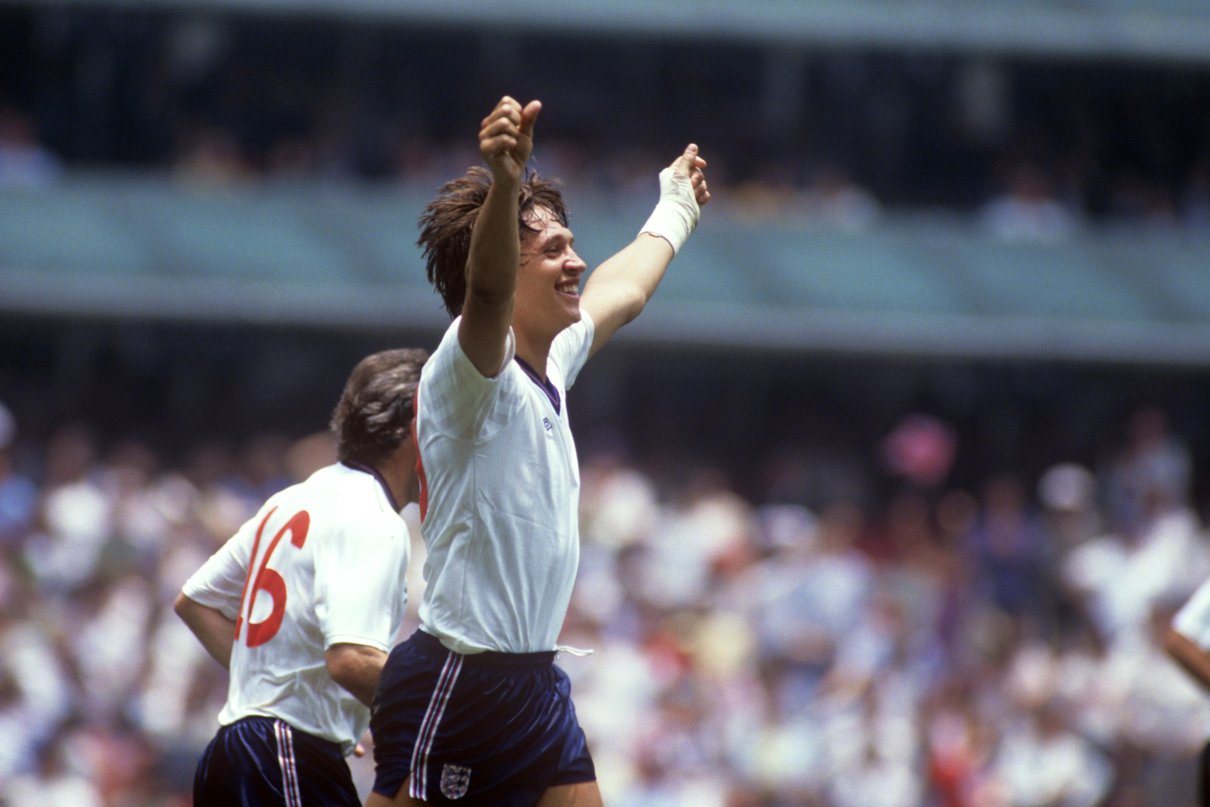 England's Gary Lineker celebrates after scoring against Paraguay at the 1986 World Cup