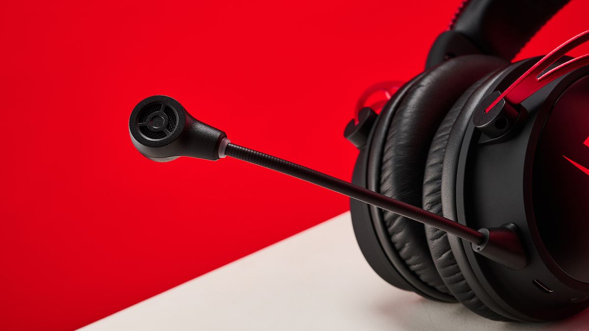 HyperX Cloud Alpha Wireless headphones on a red background
