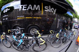 The Team Sky bus before the stage