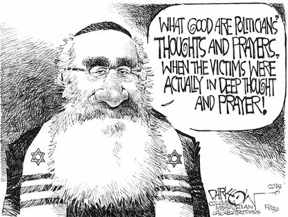 Editorial cartoon U.S. Pittsburgh shooting Jewish synagogue politician thoughts and prayers