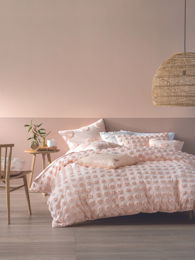 13 Colour Block Paint Ideas Real Homes Pink Bedroom With Pom Bedding And Colour Block Walls