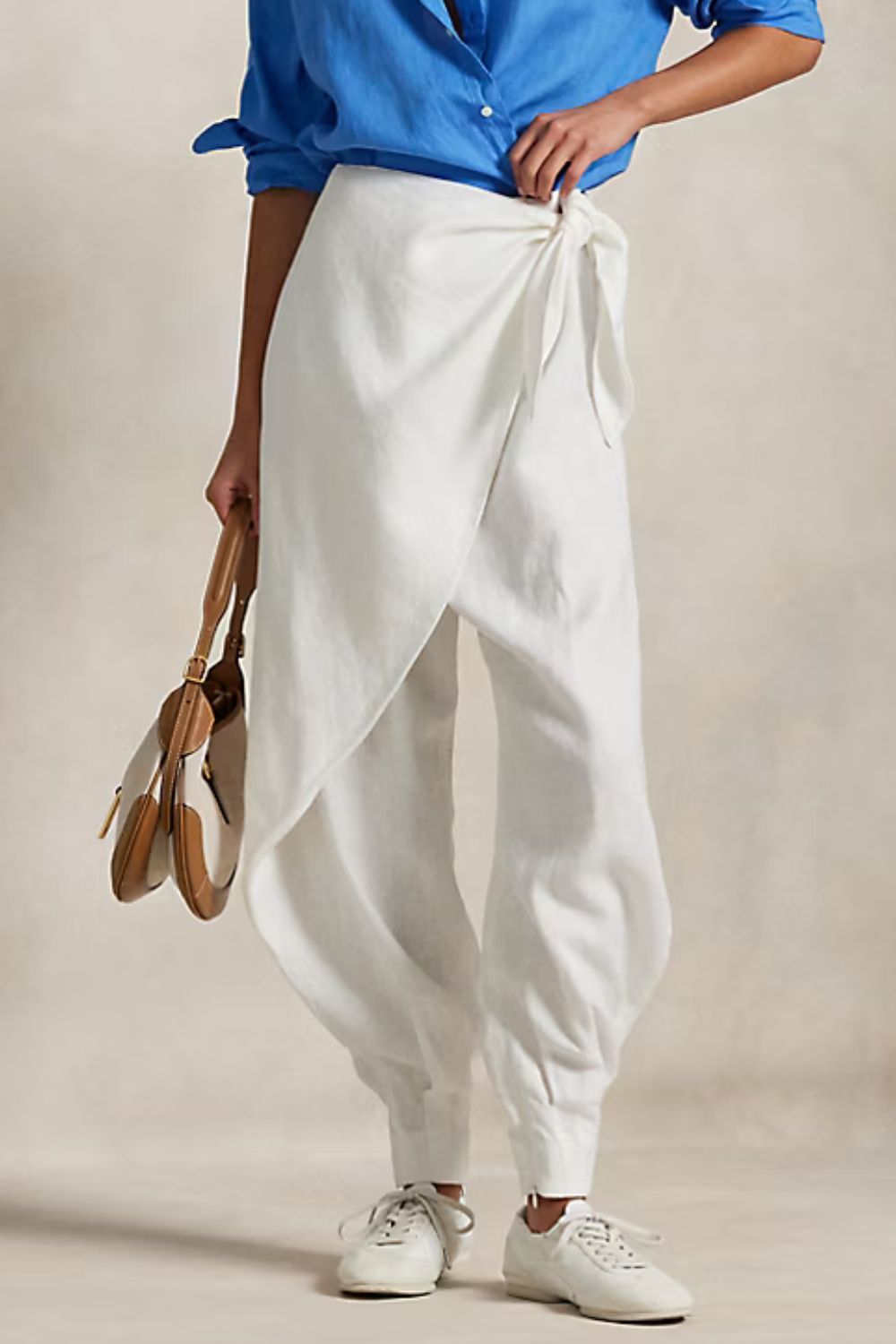 Ralph Lauren Linen Wide-Leg Tapered Wrap Trouser