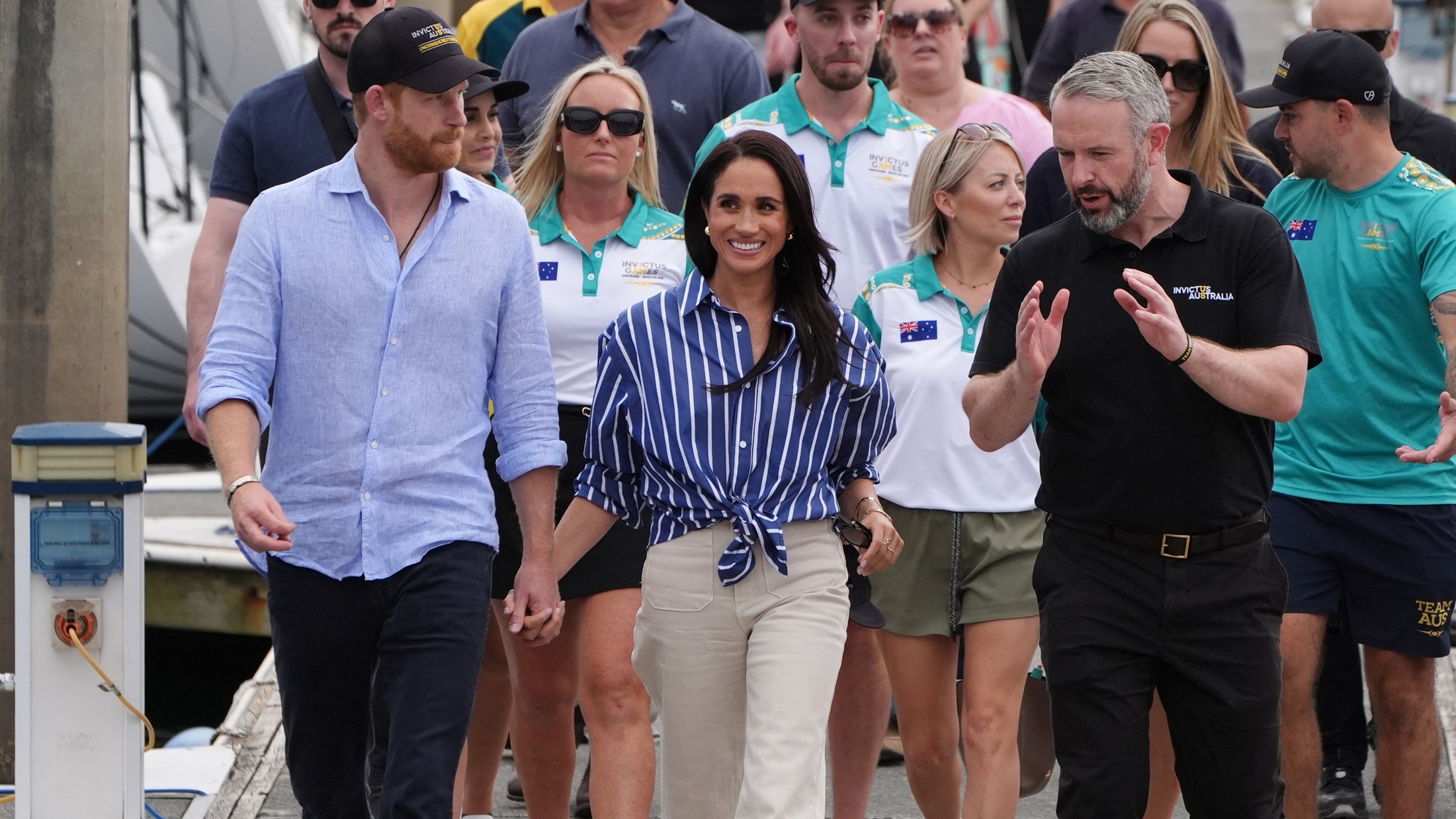 Prince Harry and Meghan, the Duchess of Sussex, leave after taking part in a sailing event with members of Invictus Australia in Sydney Harbour on April 17, 2026