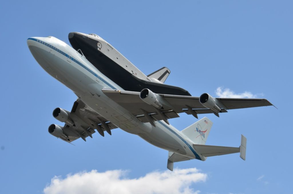 The space shuttle Enterprise flying over New York on April 27, 2012.