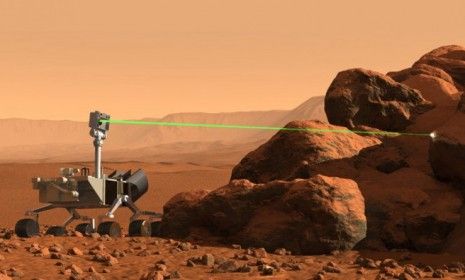 An artist&amp;#039;s conception of Curiosity rover&amp;#039;s ChemCam laser, which allows scientists here on Earth to examine what Mars is made of.