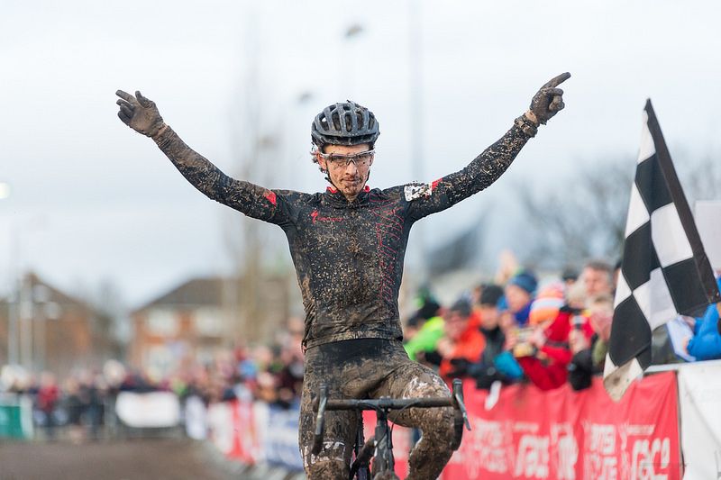 Liam Killeen (Specialized Racing) wins the British cyclo-cross title.