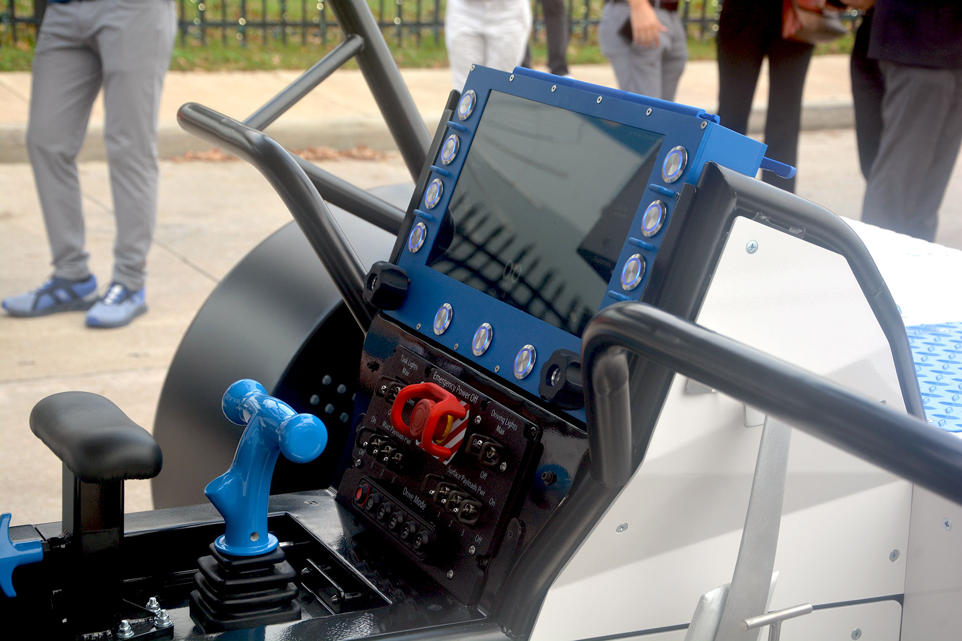 closeup of the controls and dash display of a new moon rover