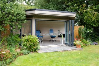 Modular garden office with bi-fold doors