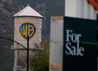 BURBANK, CALIFORNIA - JULY 13: The Warner Bros. logo is displayed on the water tower at Warner Bros. Studio on July 13, 2026 in Burbank, California. Twelve state attorneys general, led by California, filed a lawsuit seeking to block Paramount Skydance's proposed acquisition of Warner Bros. Discovery. They argue that the merger would violate the Clayton Act, an antitrust law that prevents anticompetitive practices. (Photo by Justin Sullivan/Getty Images)