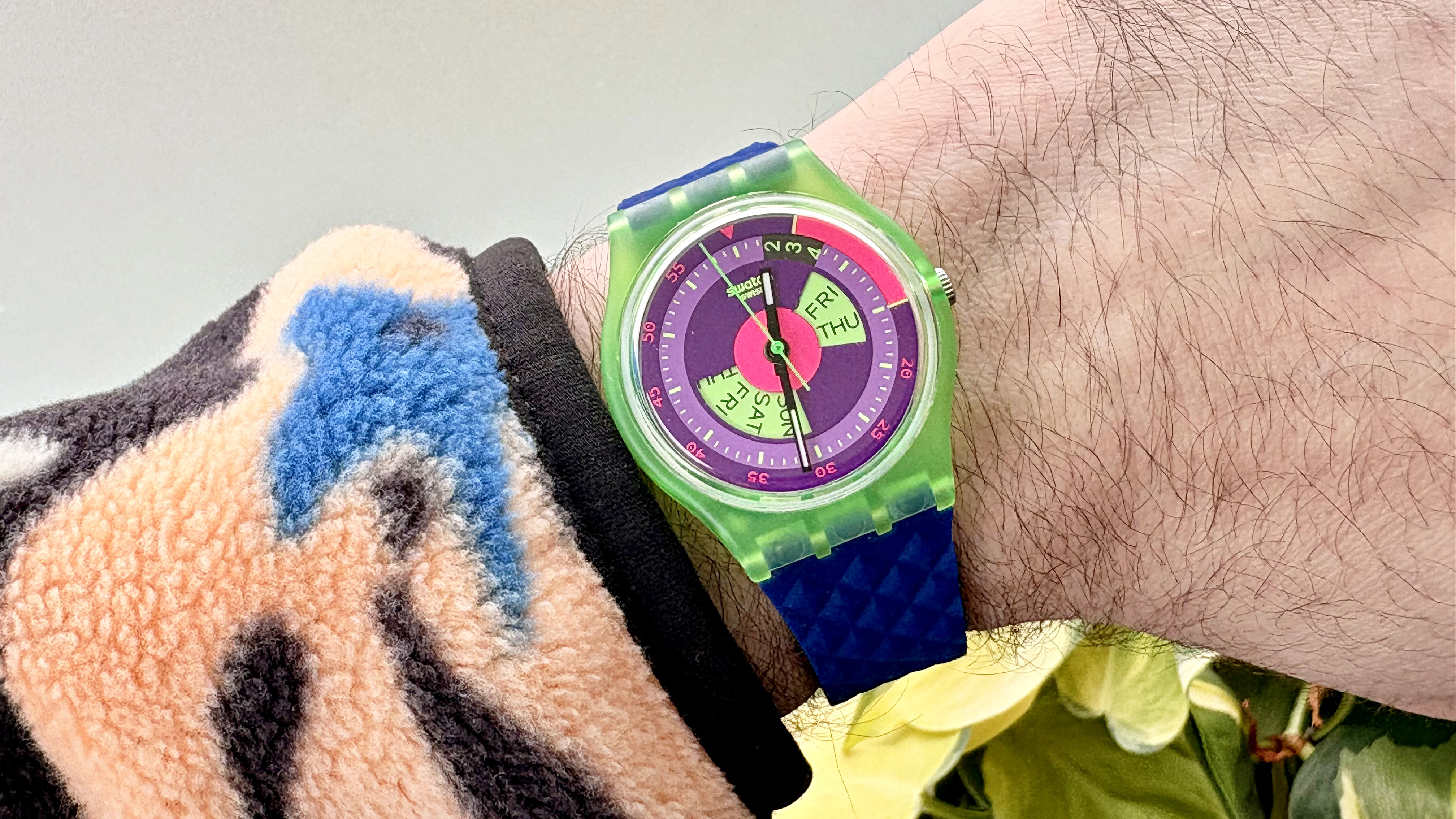 Close-up of a mechanical 'dumb' watch on writer, Dan Bracaglia's, wrist
