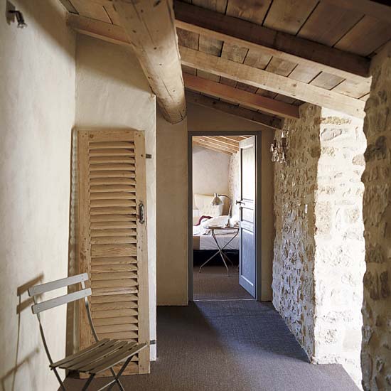 hallway with bench