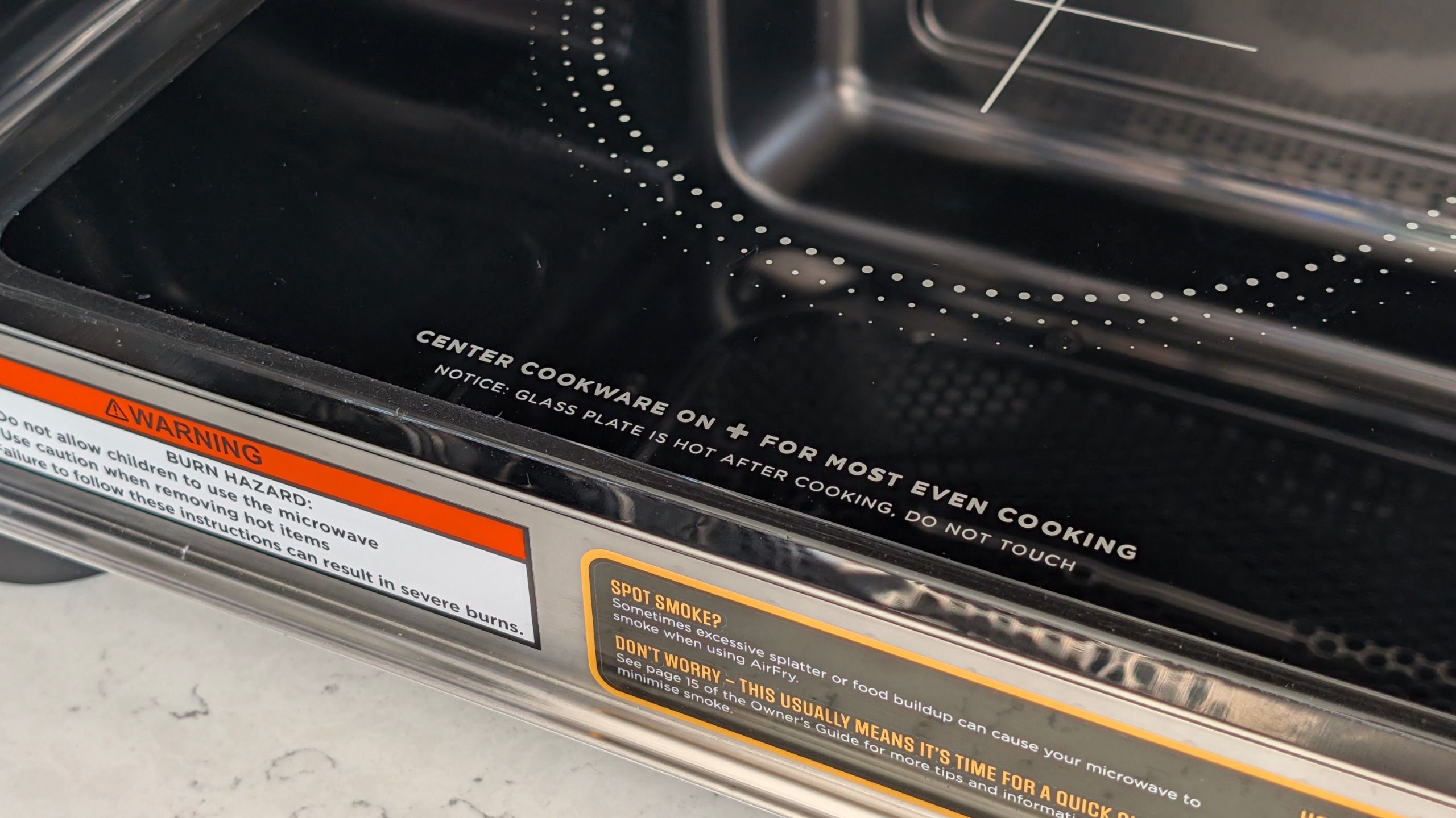Cooking instructions printed on inside of Ninja Crispi Microwave