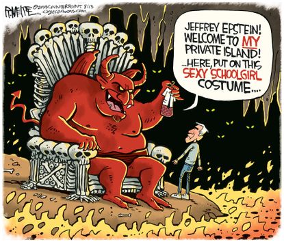 Political Cartoon Devil's Private Island Jeffrey Epstein Hell