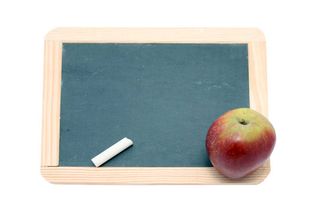blackboard chalk and apple