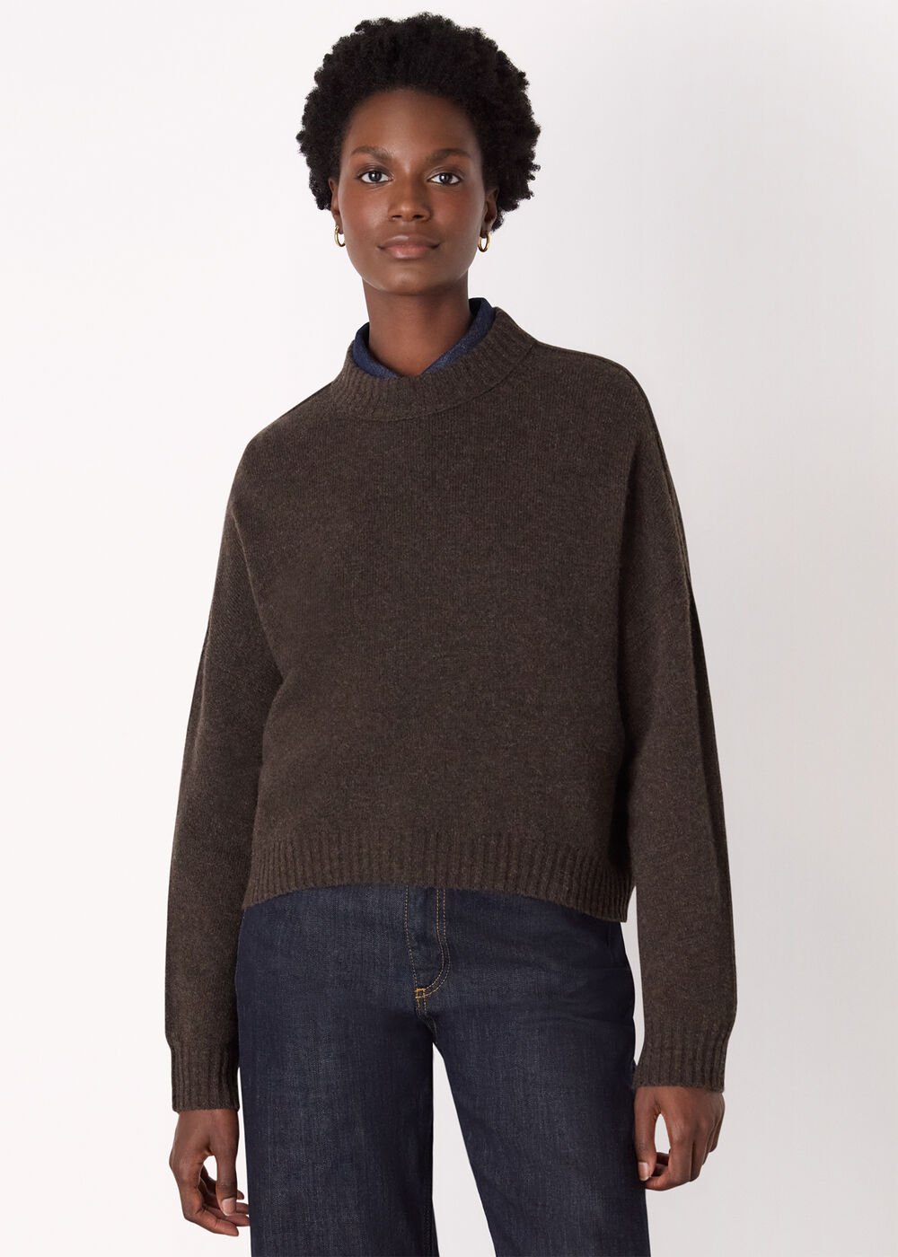 Brown Wool Curved Hem Knit