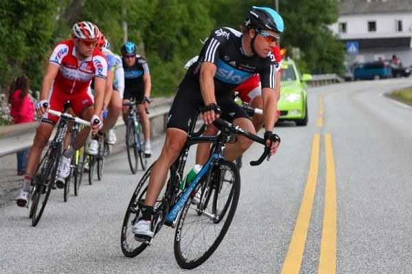 Edvald Boasson Hagen (Sky) at the head of the break.