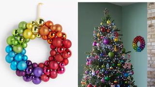 rainbow colored bauble best Christmas wreath