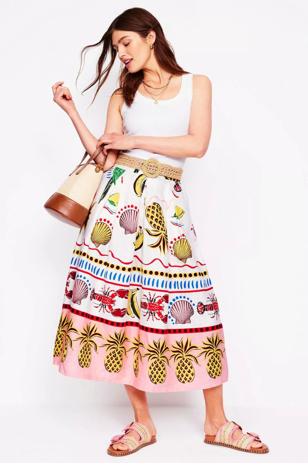 Boden Verity Linen Midi Skirt