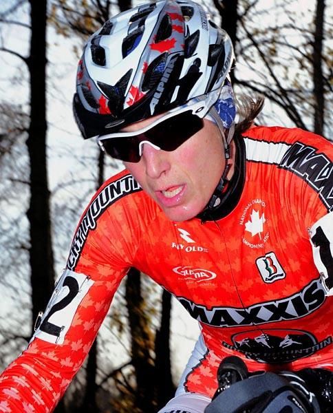 Alision Sydor (Team Maxxis-Rocky Mountain) riding in fifth place.