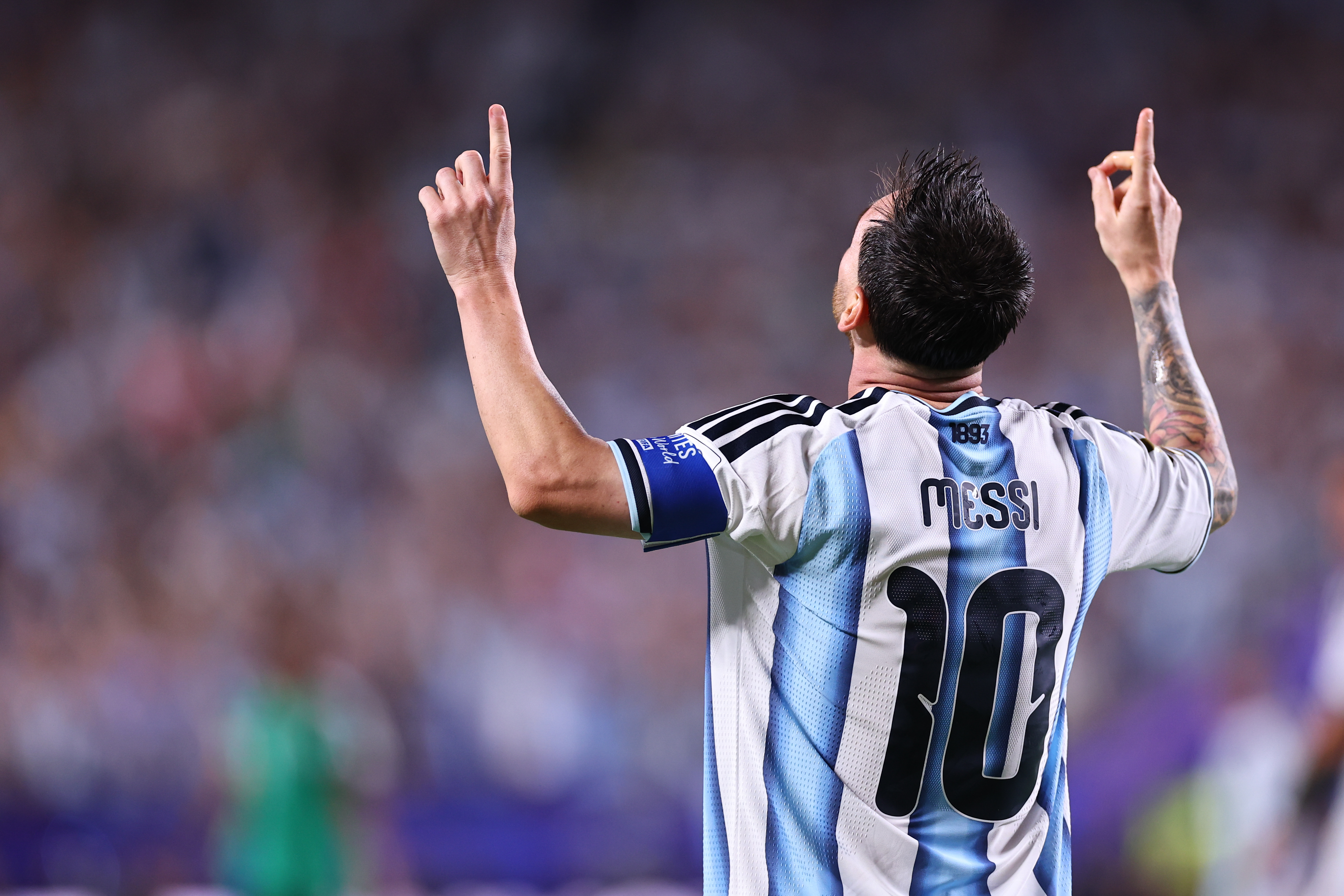 Lionel Messi of Argentina celebrates after scoring a goal