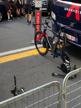 Ineos Grenadiers had set-up Thomas' bike outside the team bus ahead of stage 4