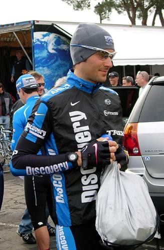 Ivan Basso with some extra kit for the follow car.