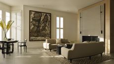 neutral living room with beige sofas