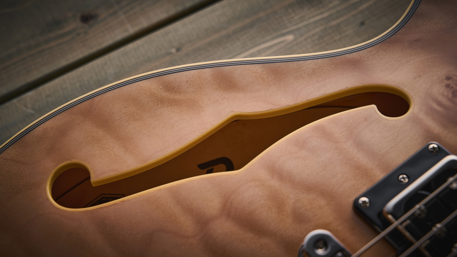 Duesenberg Alliance Series Tom Bukovac: the new semi-hollow signature model is a stunning singlecut with a quilted maple build in a natural finish.