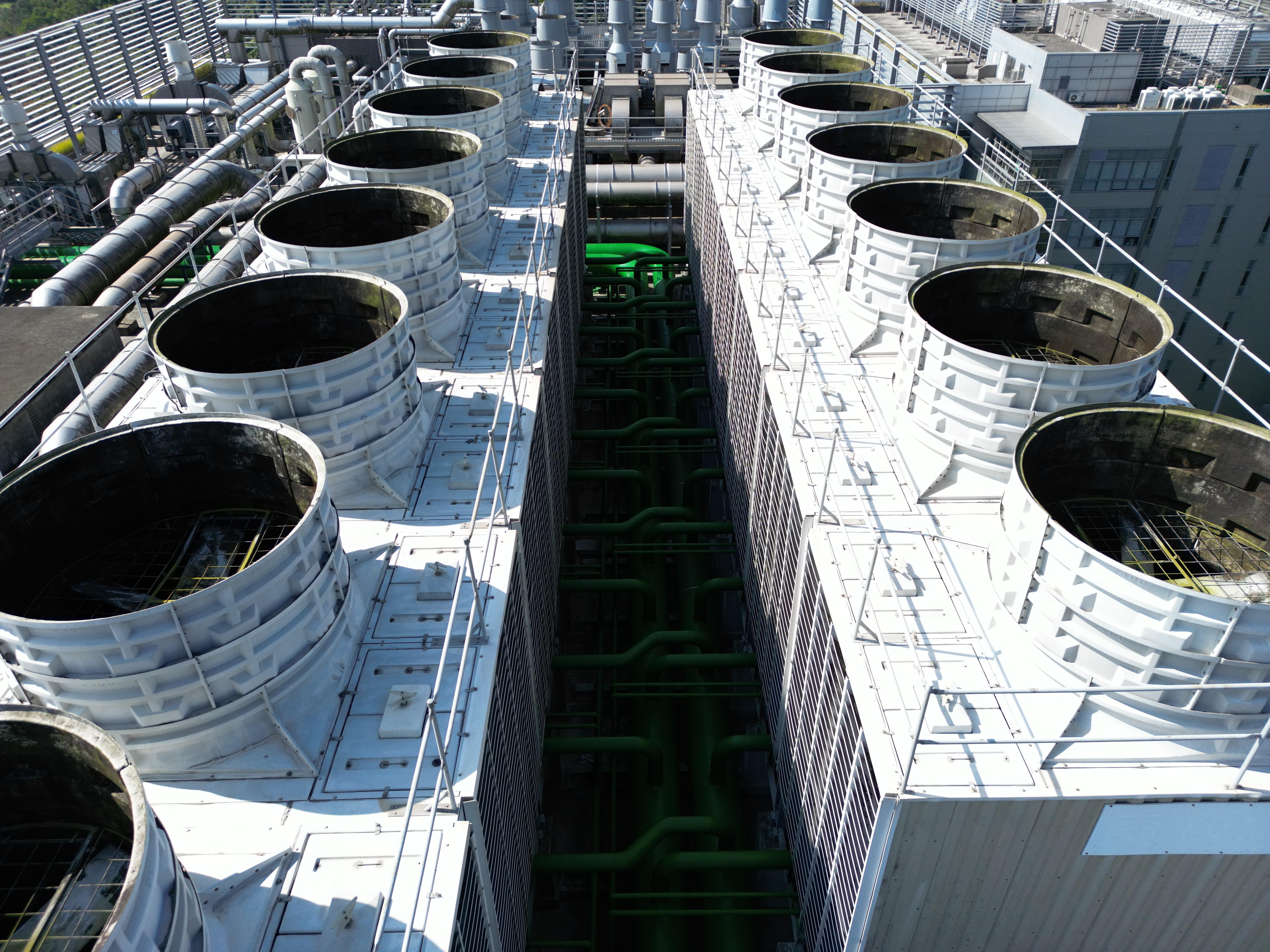 Cooling towers at an AI data center