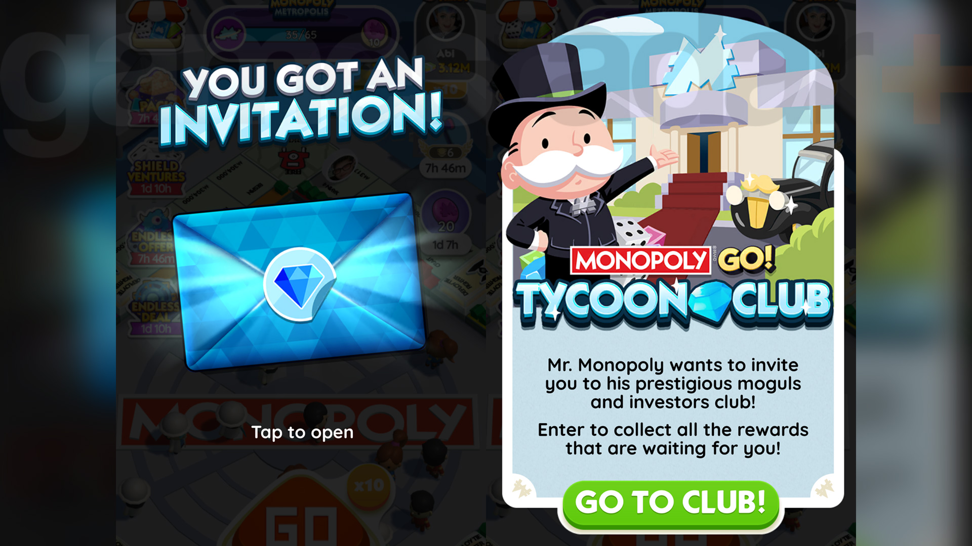 Receiving an invitation to the Monopoly Go Tycoon Club