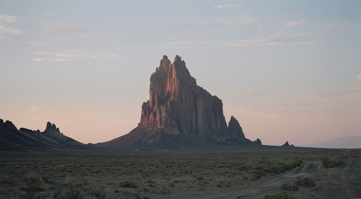 The desert Four Corners region contains beautiful landforms like Shiprock in New Mexico.