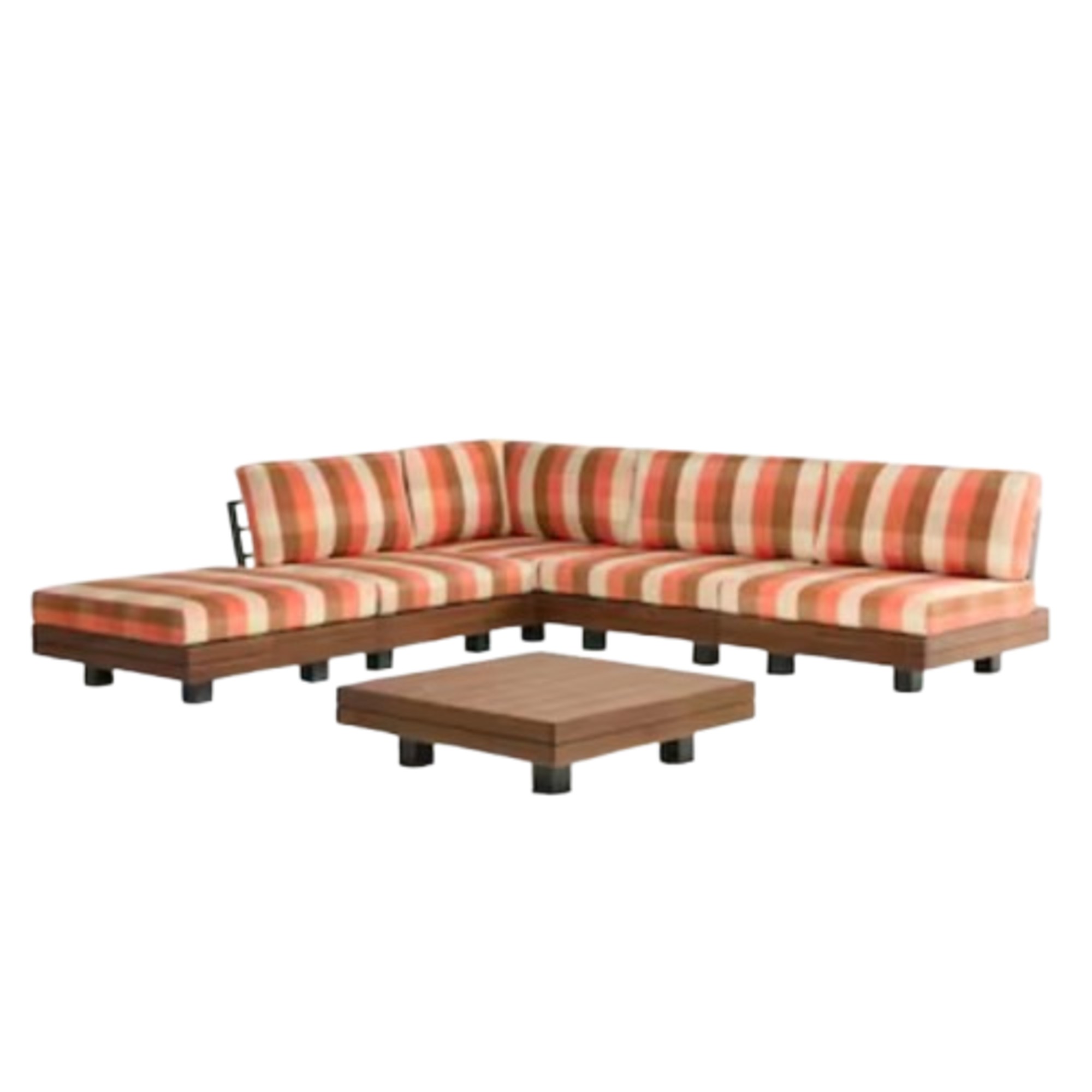 MADE Avarna Garden Wood Corner Lounge Set in Orange and Brown Check