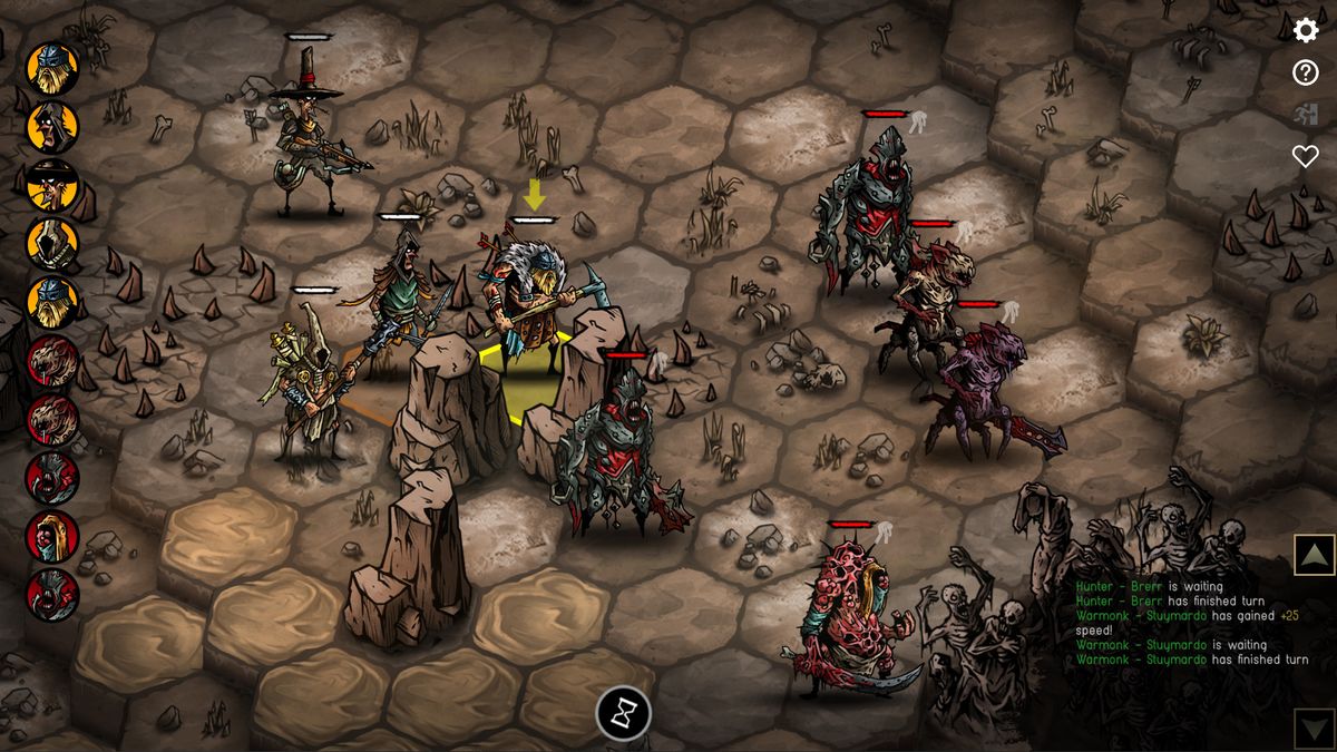 An image of hex-based tactical combat from grim low fantasy game Urtuk: The Desolation