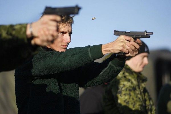 Andy Schleck fires off a few rounds during the Saxo Bank camp.