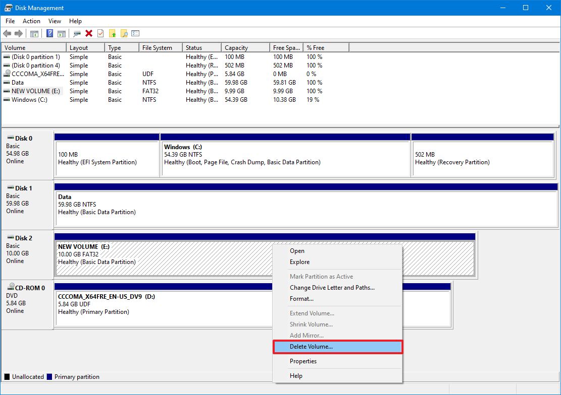 Disk Management delete volume