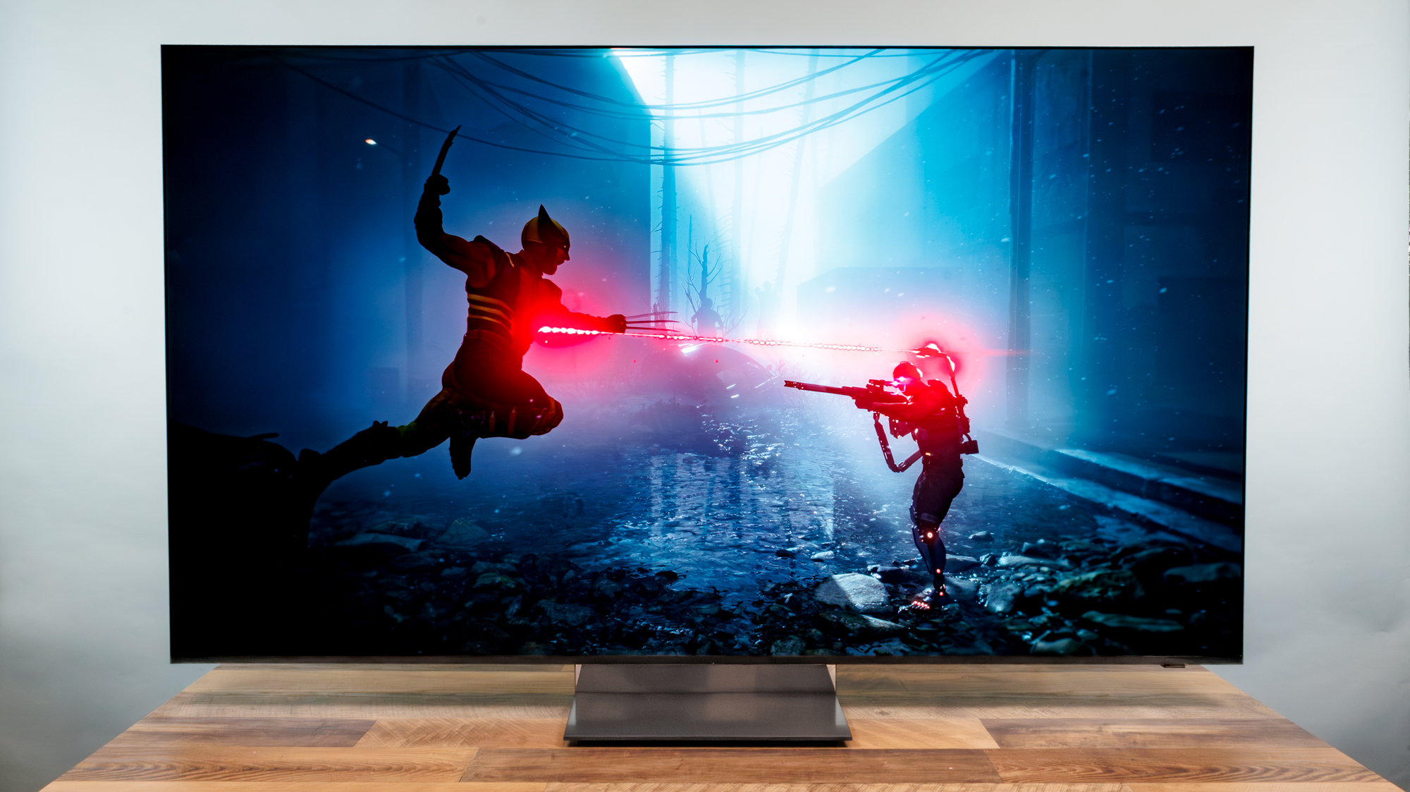 A Samsung R95H Micro RGB TV on a desk