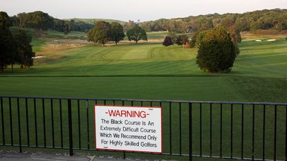 Bethpage Black 1st tee and sign pictured