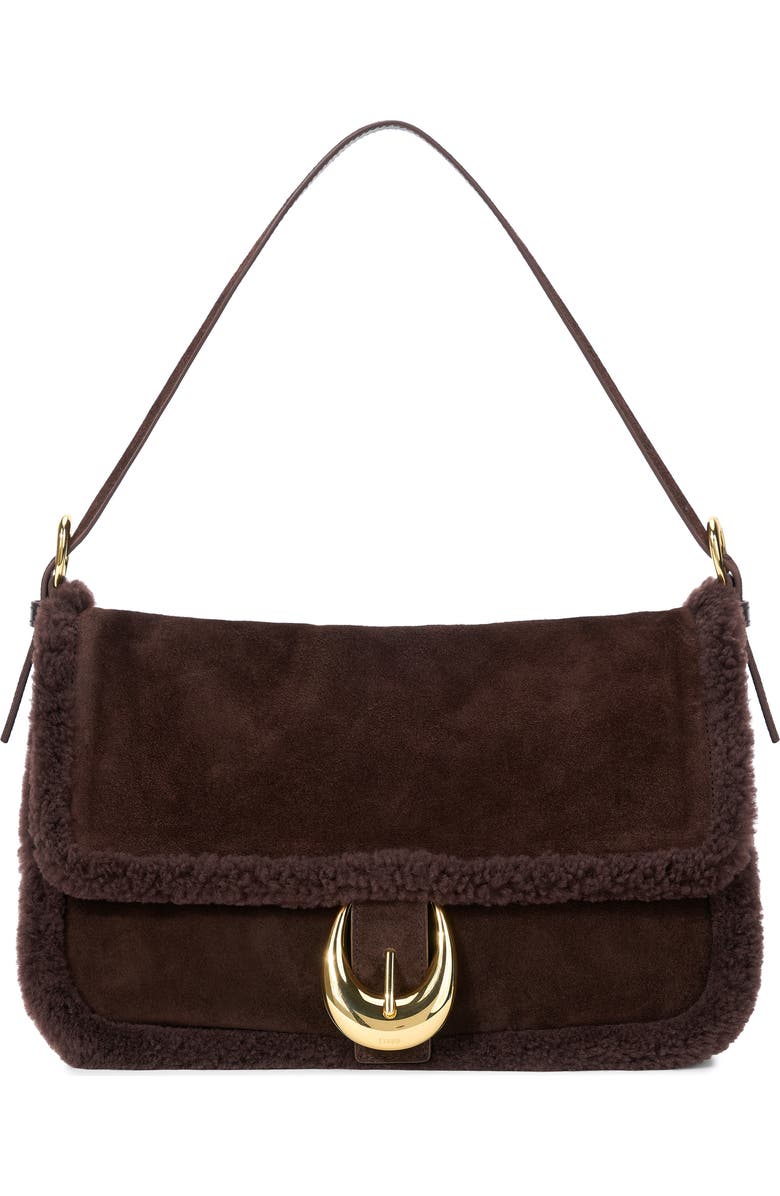 Medium Harlow Suede Shoulder Bag With Faux Shearling Trim
