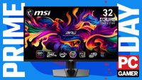 MSI's QD-OLED monitor sat floating in a PC Gamer Prime Day deals background