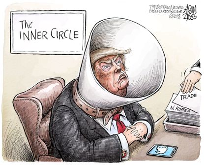 Political cartoon U.S. Trump Twitter White House chaos quiet resistance