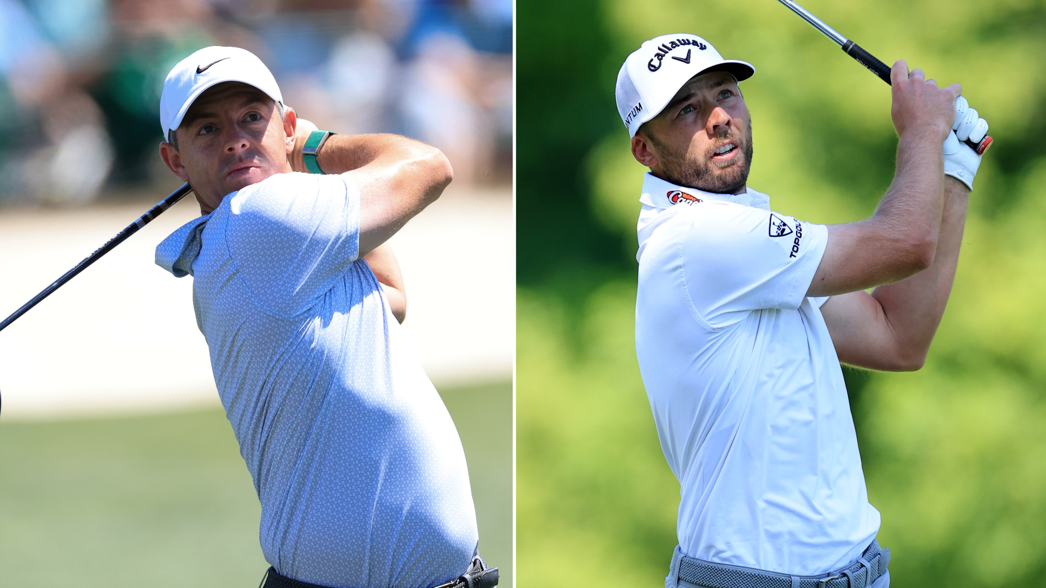 Rory McIlroy and Sam Burns holding their finish on shots